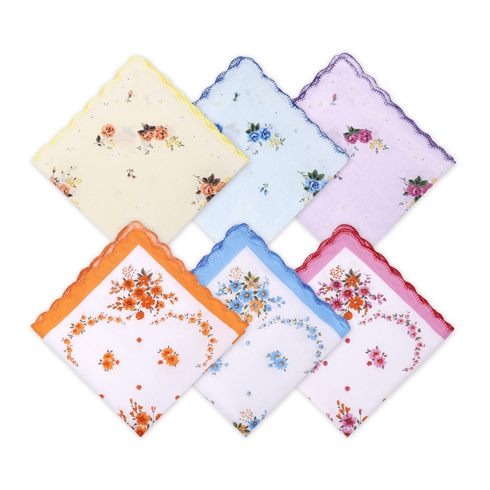 Mikovivi 6 Szt. Chusteczki Bawełniane, 30 x 30 cm 2 Style Miękkie Chusteczki z Haftowanymi Kwiatami w Stylu Vintage Damskie Bawełniane Akcesoria na Wesele dla Kobiet