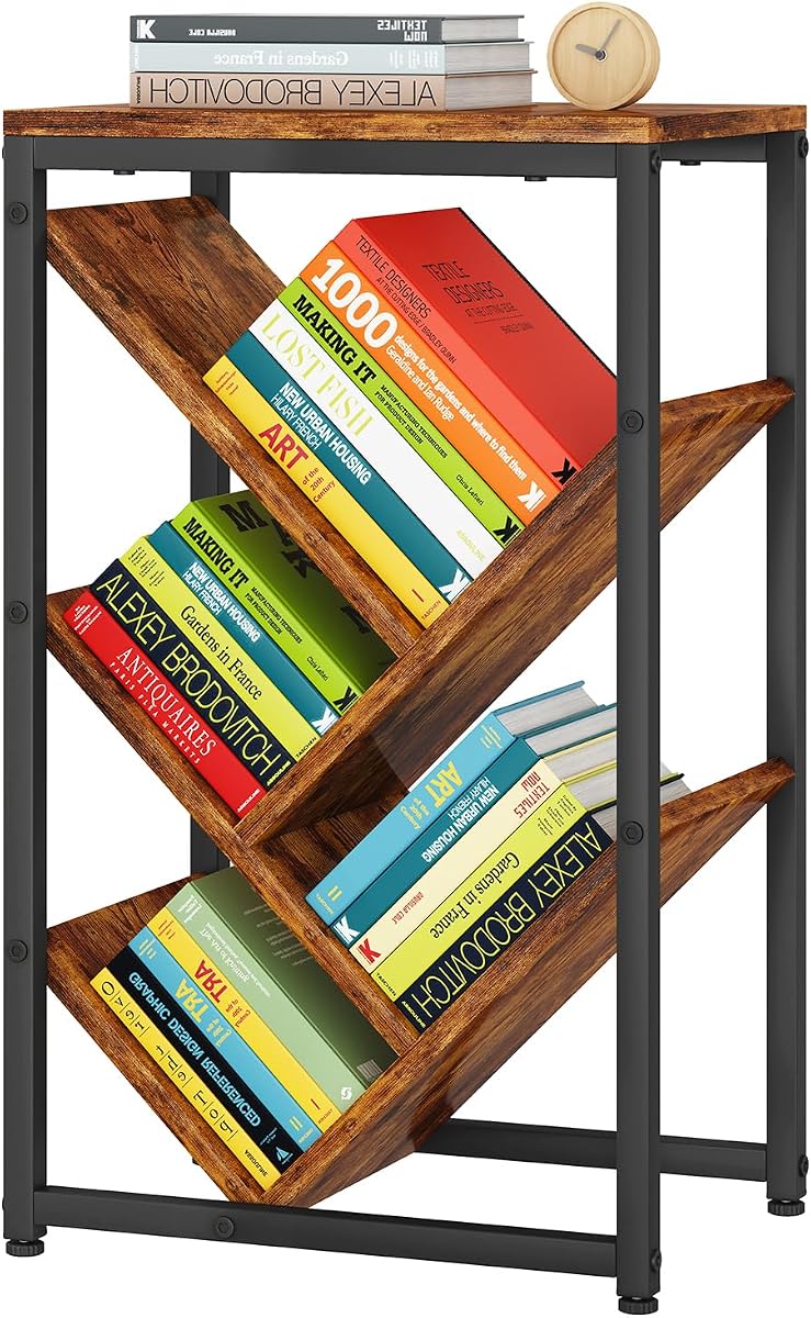 IBUYKE 5 Tier Tree Bookshelf,Small Desktop Bookshelf,Brown TBC003H | Estantería de pie de piso para espacio de almacenamiento estrecho Organizador Estantería de exhibición Estantería de esquina Estantería para sala de estar del dormitorio