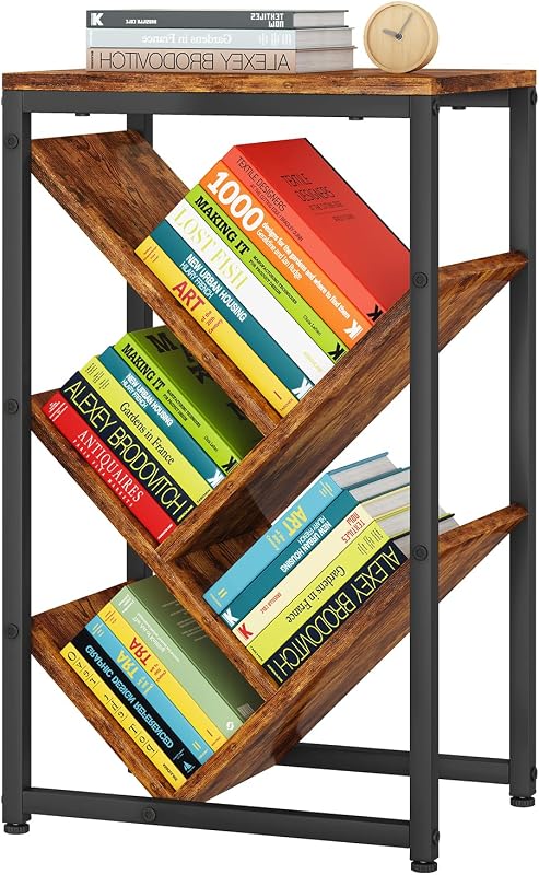 IBUYKE 5 Tier Tree Bookshelf,Small Desktop Bookshelf,Brown TBC003H | Estantería de pie de piso para espacio de almacenamiento estrecho Organizador Estantería de exhibición Estantería de esquina Estantería para sala de estar del dormitorio