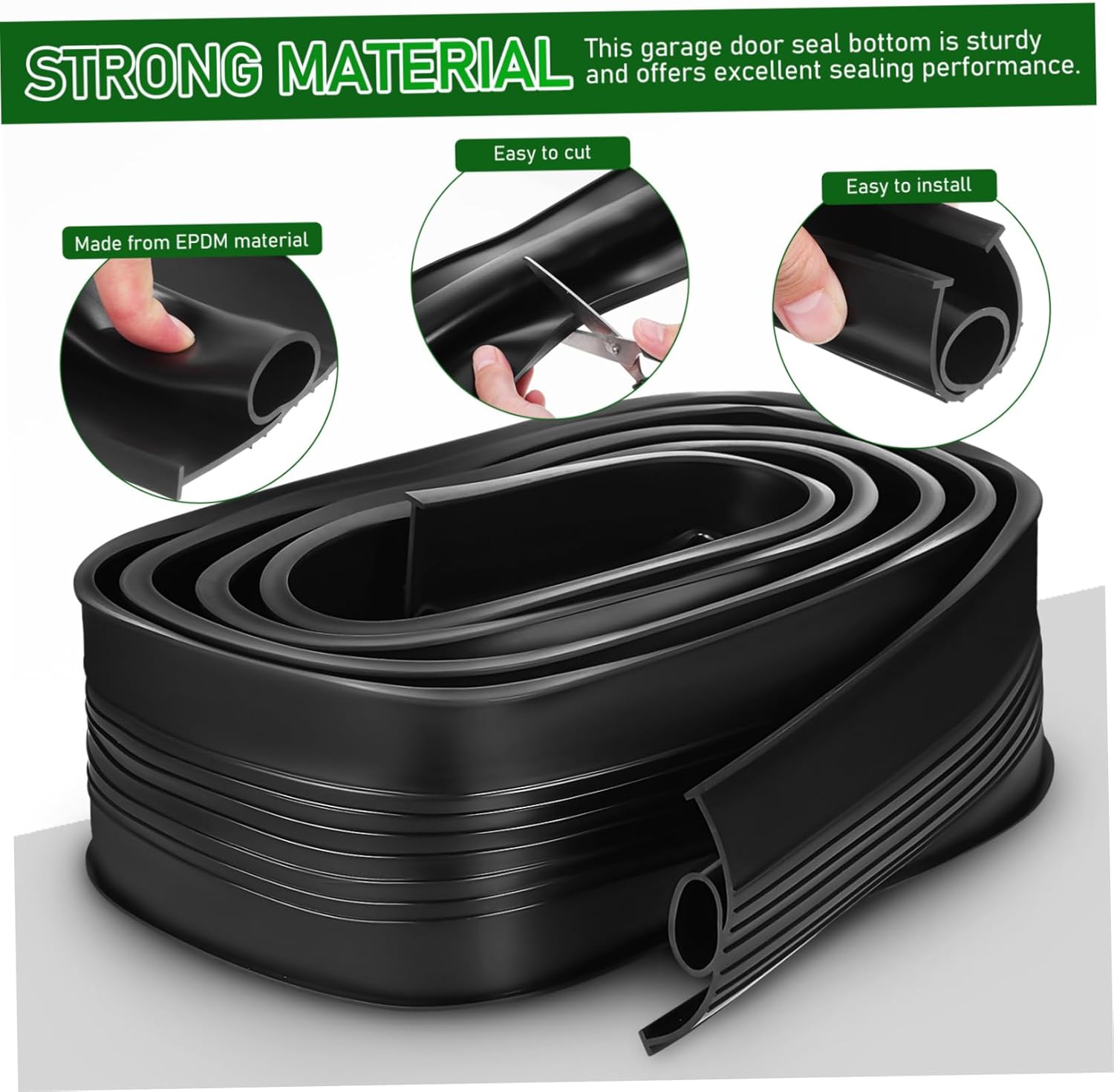 Garage Door Bottom Seal Weatherproof Strip Epdm Roll Insulation Easy Install Garage Accessory
