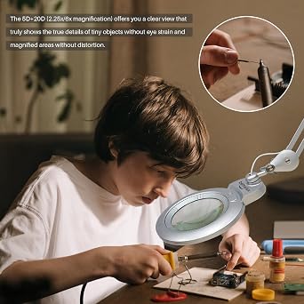 Bifocal Magnifying Lamp with Clamp, 5D with 20D, Silver