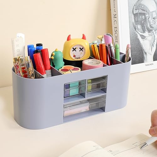 Miniatura 7 de Portalápices para escritorio con 3 cajones, organizador de escritorio todo en uno, accesorios de escritorio perfectos para uso de oficina,