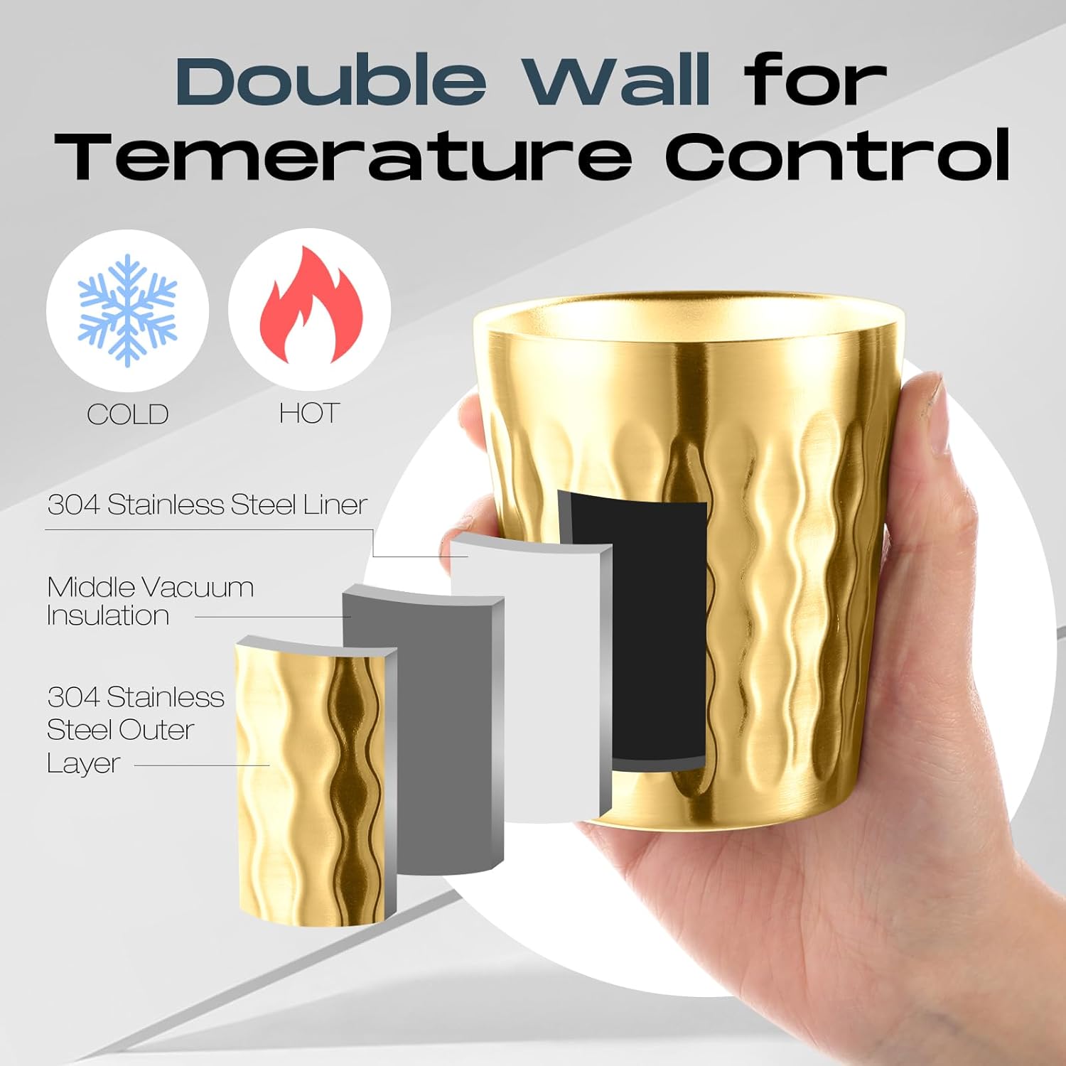 Skylety 12 Pcs Stainless Steel Cups Bulk 8.8 oz Gold Metal Drinking Cups Double Wall Tumbler Glasses Stackable Glasses Insulated Drinking Reusable Silver Camping Mug for Home BBQ Party