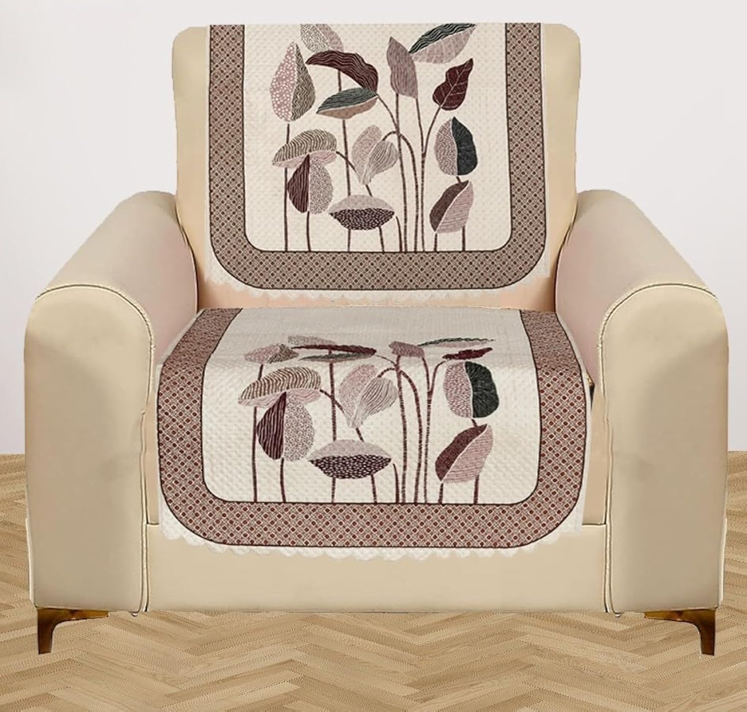 COZY FURNISH Velvet Floral Quilted One Seater Sofa & Cover Set 2 Pieces-image-45