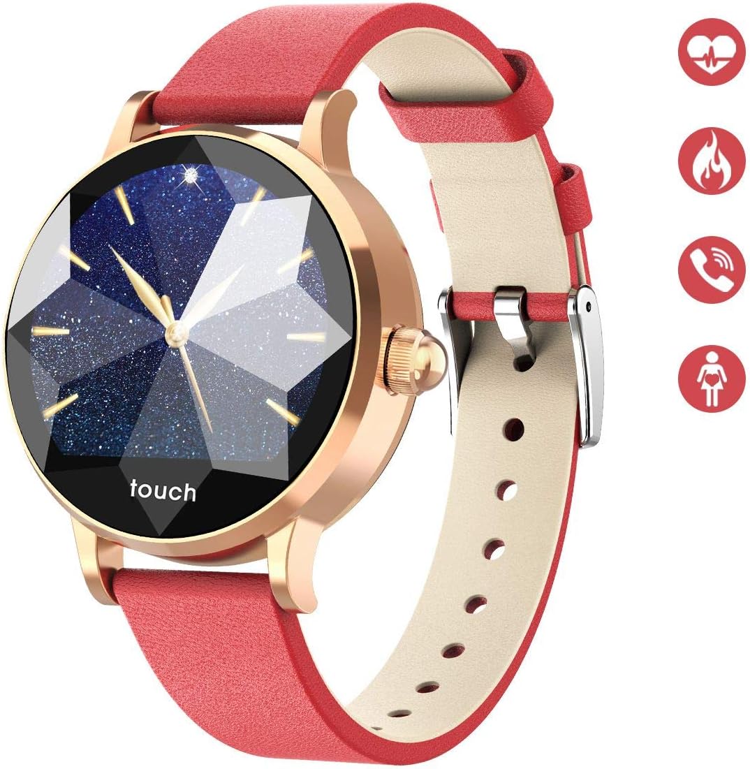 HF01 Fitness Tracker HR,Blood Pressure Monitor band,SmartWatch with Heart Rate,Waterproof,Pedometer,Calorie Counter,Menstrual cycle,Activity Tracker walking for women,iPhone&Android(RED)
