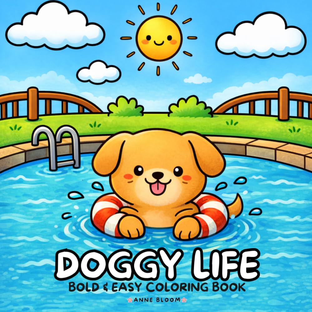 Doggy Life: Cute Dog Coloring Book for Adults and Kids | Bold & Easy Designs for Relaxation and Fun