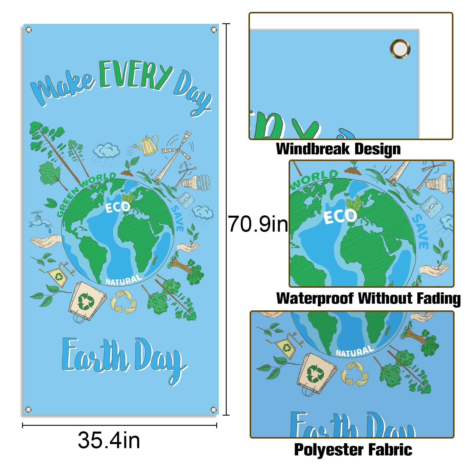 Vohado Foto-Hintergrund „Happy Earth Day“ – 1,8 X 1,1 M, Polyester, Für Party, Schule, Deko