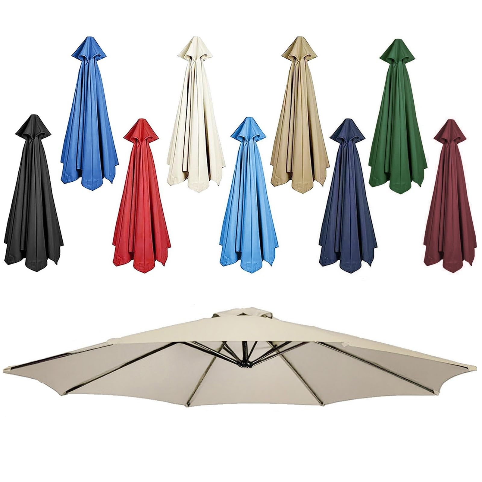 DPAOZPO Outdoor Table Umbrella Replacement Canopy (Canopy Only), Replacement Parasol Canopy, Round Replacement Parasol Top Cover, For Garden Backyard Pool (Color : Grey, Size : 3m/9.8ft (6Rib))