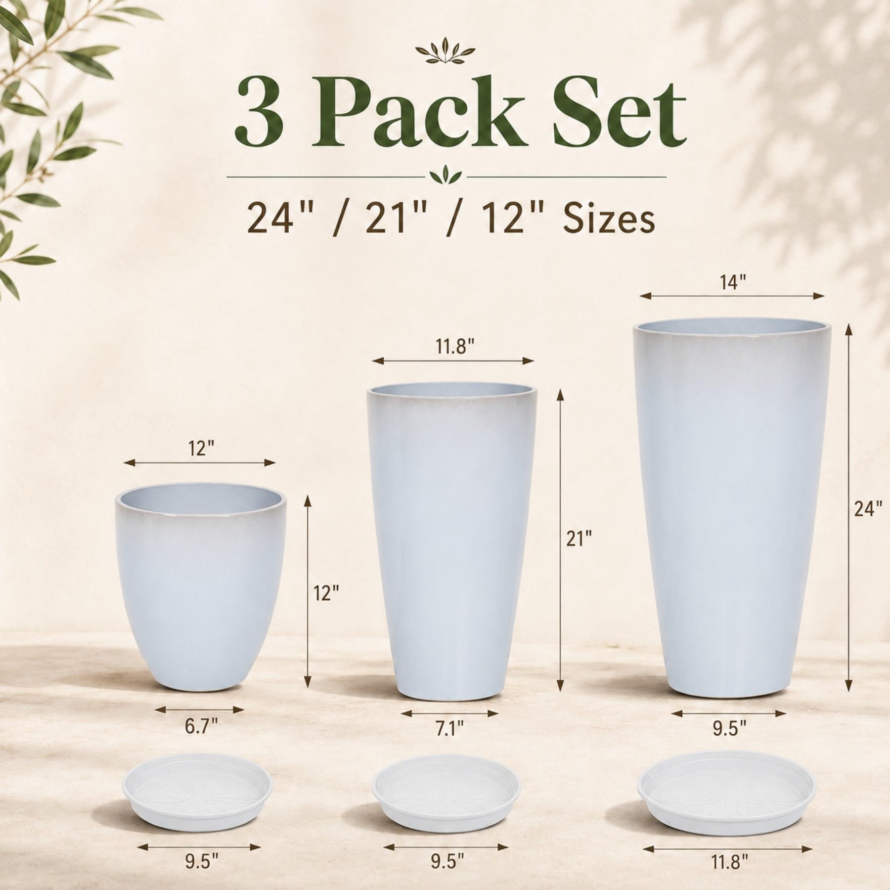 Neoaider Lot de 3 grands pots de fleurs en plastique, 150 cm, 30,5 cm