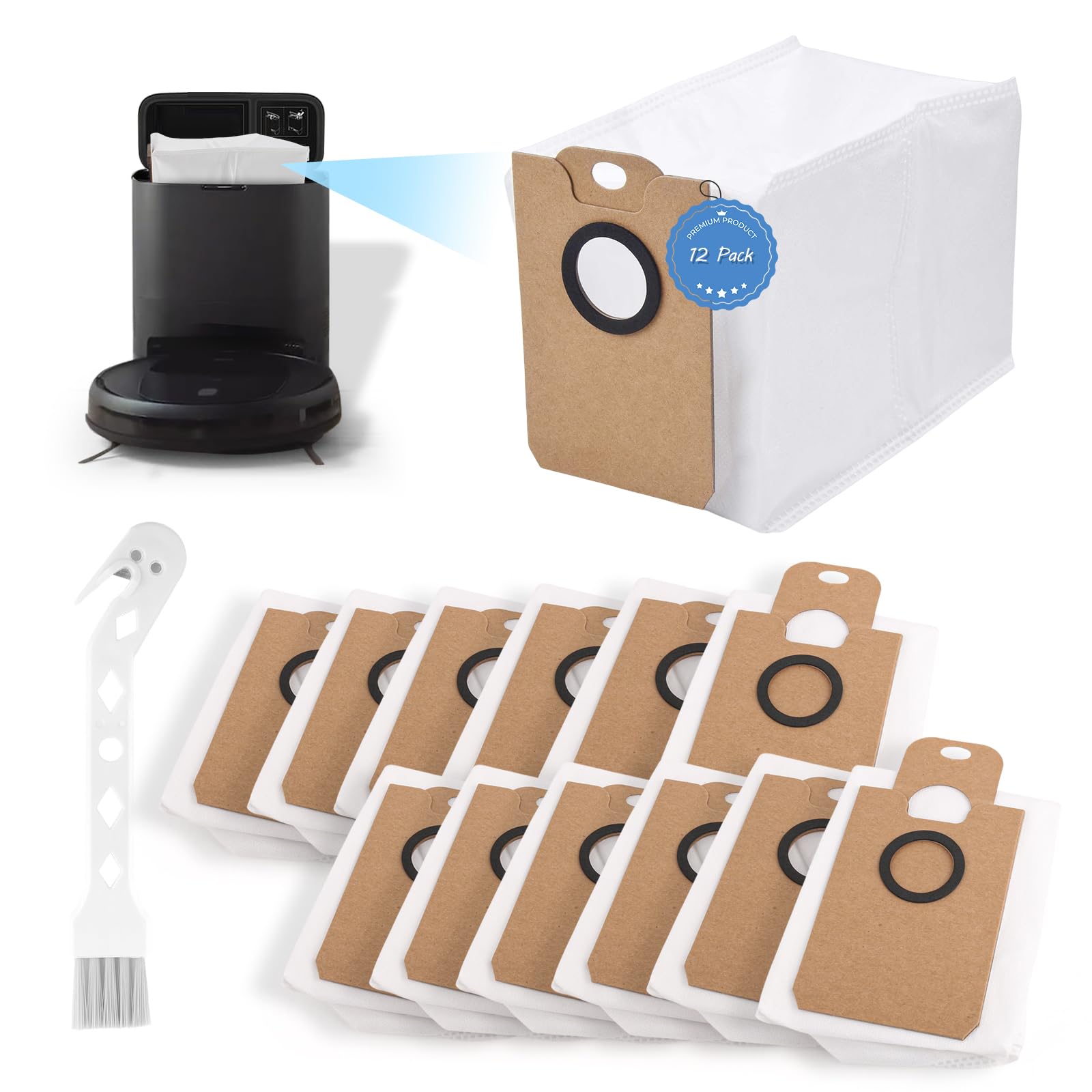 12 Pack Bolsas de Recambio compatible con Conga 2299/2499/7490/8290 Aspirador Accesorios 3L Bolsas de Polvo para Conga 2299/2499/8290/7490 Immortal con Cepillo de Limpieza