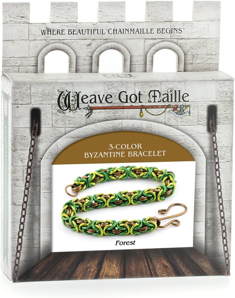 Weave Got Maille 3-Color Byzantine Chain Maille Bracelet Kit, Mardi Gras, Purple/Green/Yellow