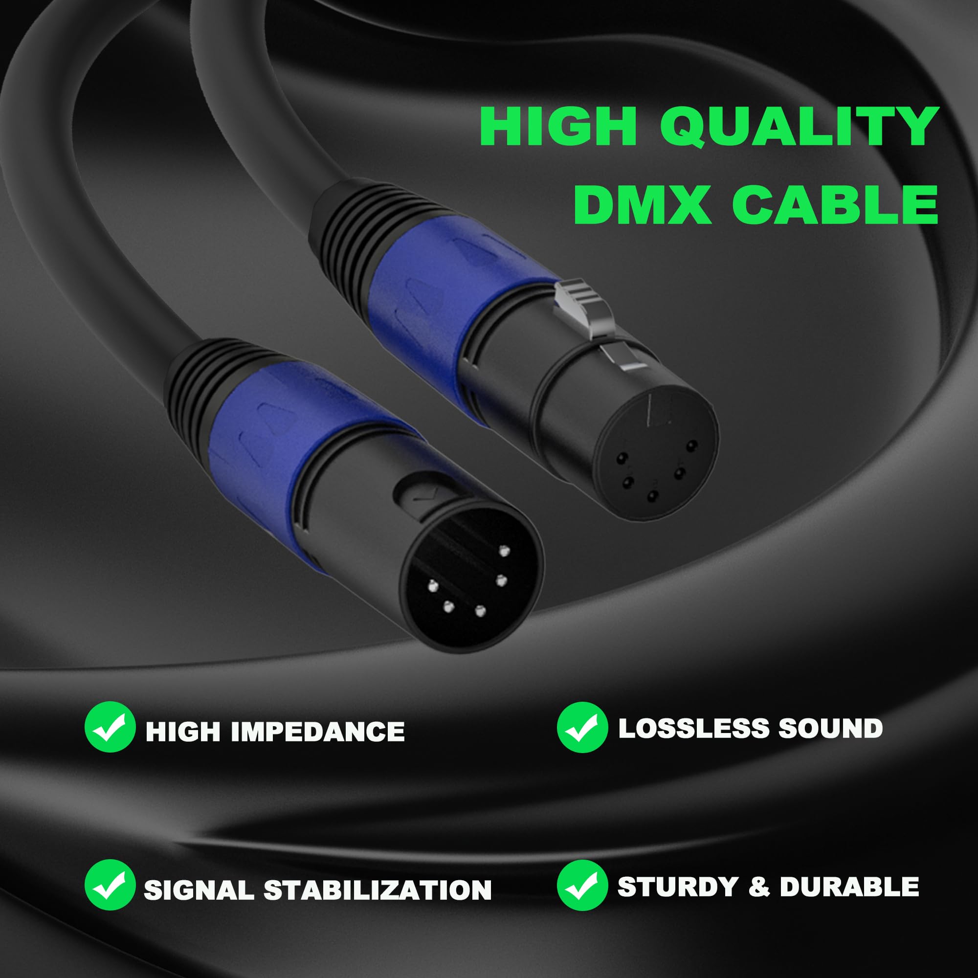 Seefeful 5 PIN XLR Cable Adapter,(6.6 FT/2PACK) DMX-512 XLR 5 Pin Male to XLR 5 Pin Female DMX Lighting Cable.