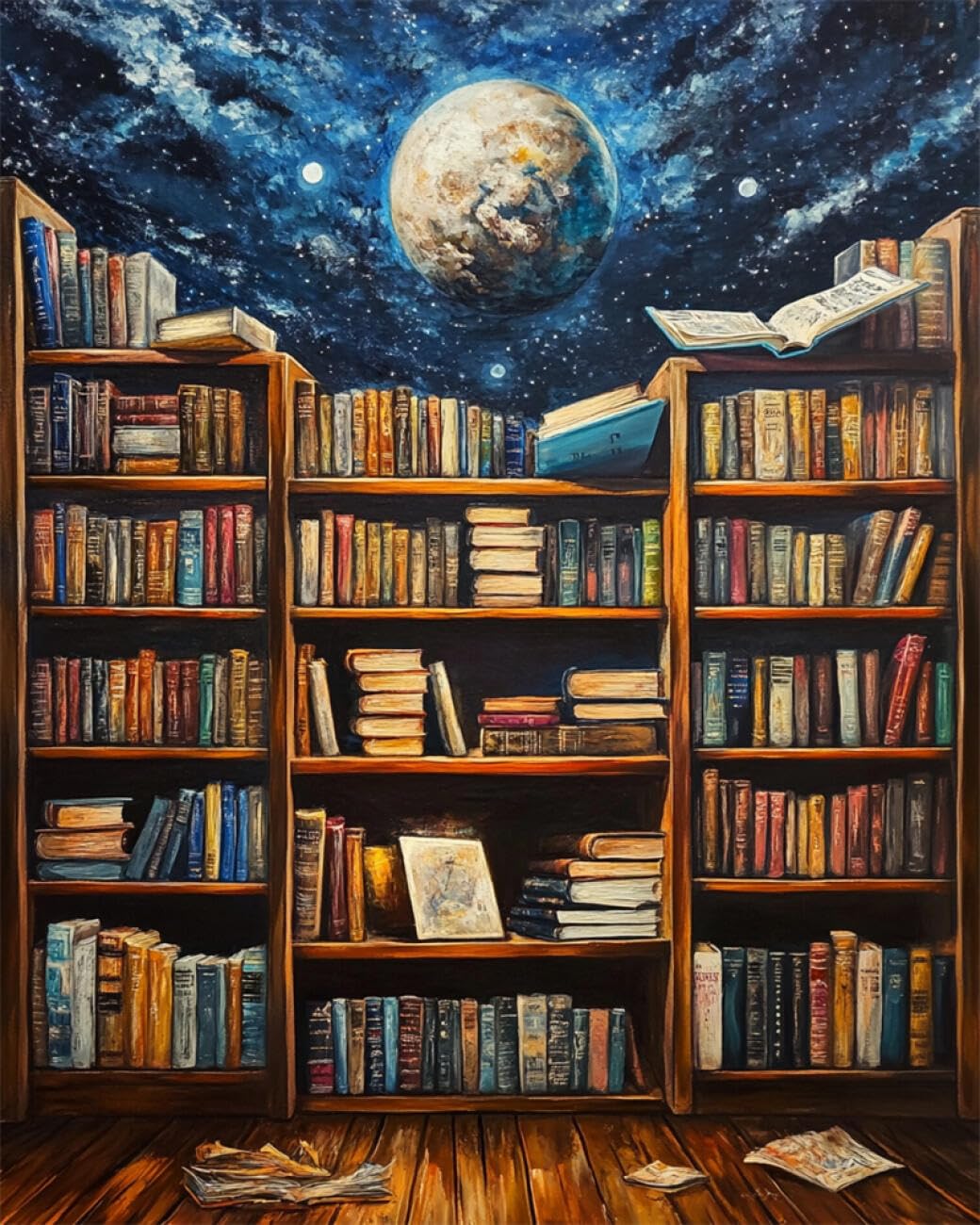 RKFLGEW DIY Bead Embroidery Kits Planets and Bookshelves 30x40cm