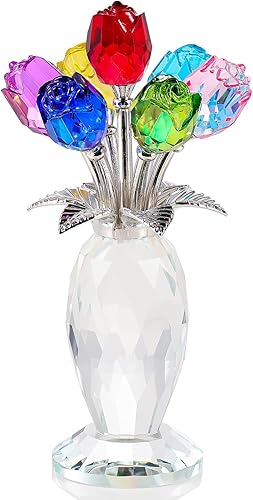 Miniatura 10 de Movdyka Ramo de rosas de cristal de rosas rojas, regalos para mujeres, esposa, mamá, figuras coleccionables de vidrio soplado, decoración de