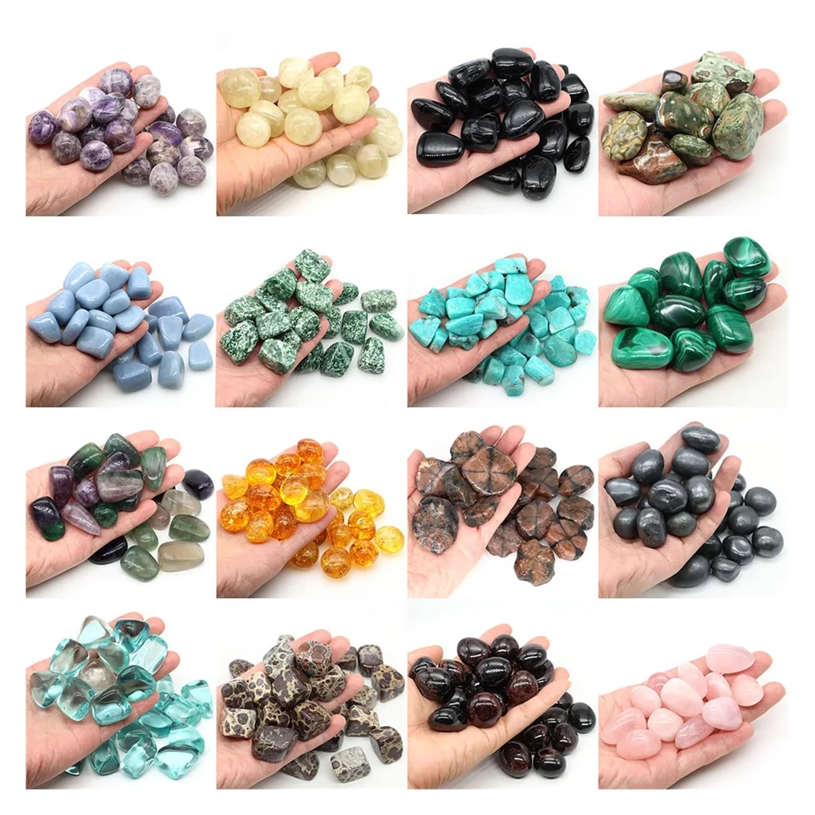 Substrato Naturale in Quarzo per acquari, Ghiaia for Acquario Pietre burattate Cristalli di Pietre preziose Lucide Multicolori 10-40 mm(Color 16,1000g)