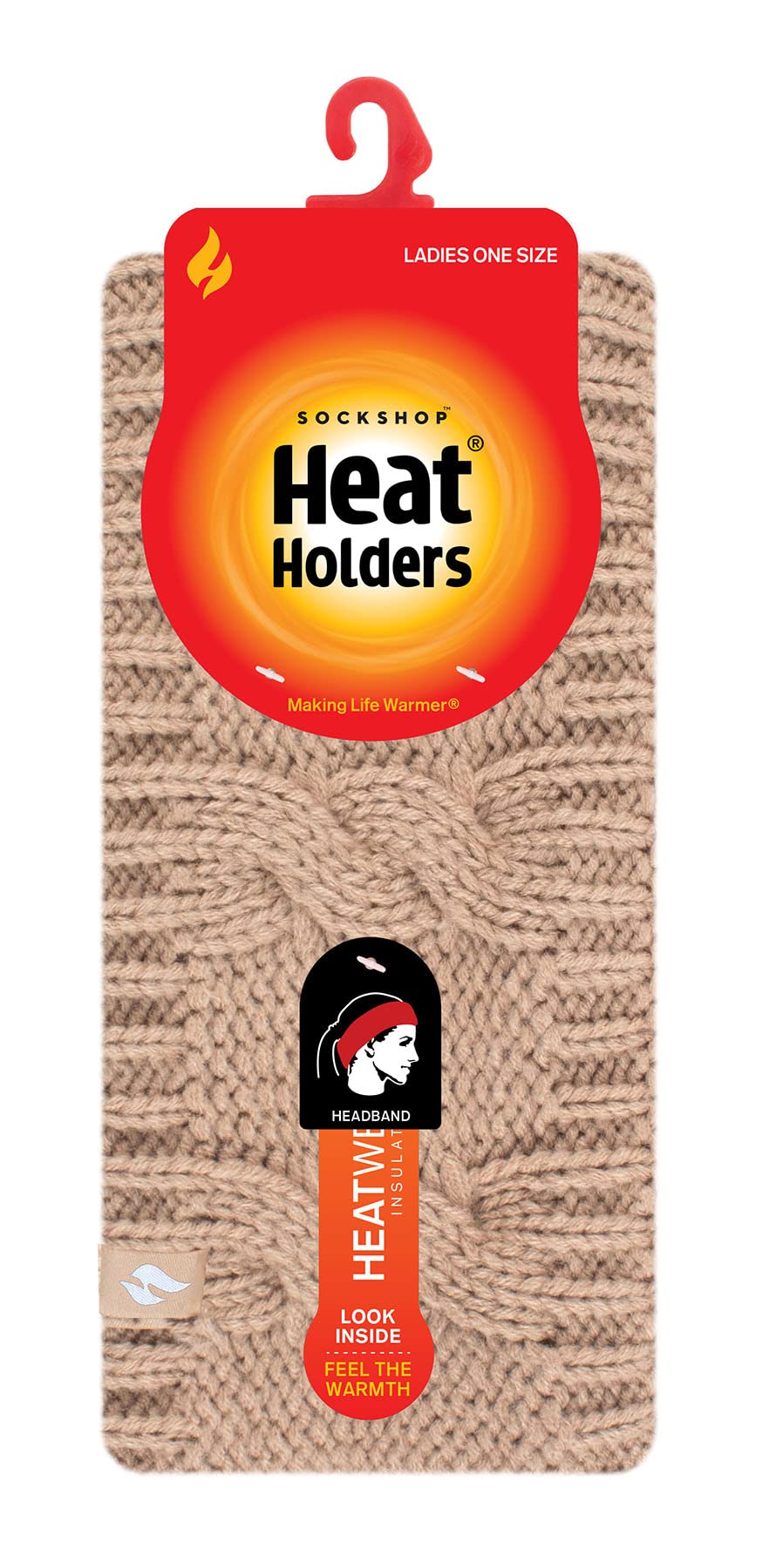 Heat Holders - Ladies Thick Cable Knitted Fleece Lined Thermal Winter Empty Skull Ear Warmer Headband (One Size, Beige) - Image 2