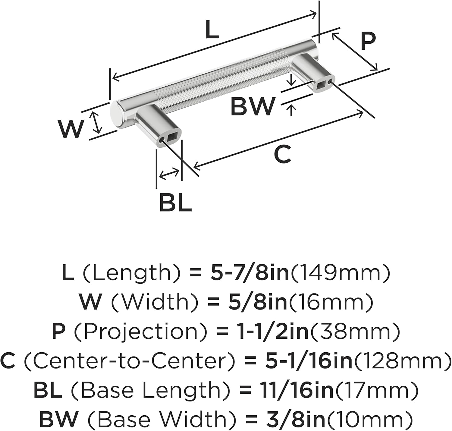 Amerock Bronx 5-1/16 inch (128mm) Center-to-Center Polished Chrome Cabinet Pull, BP3655826