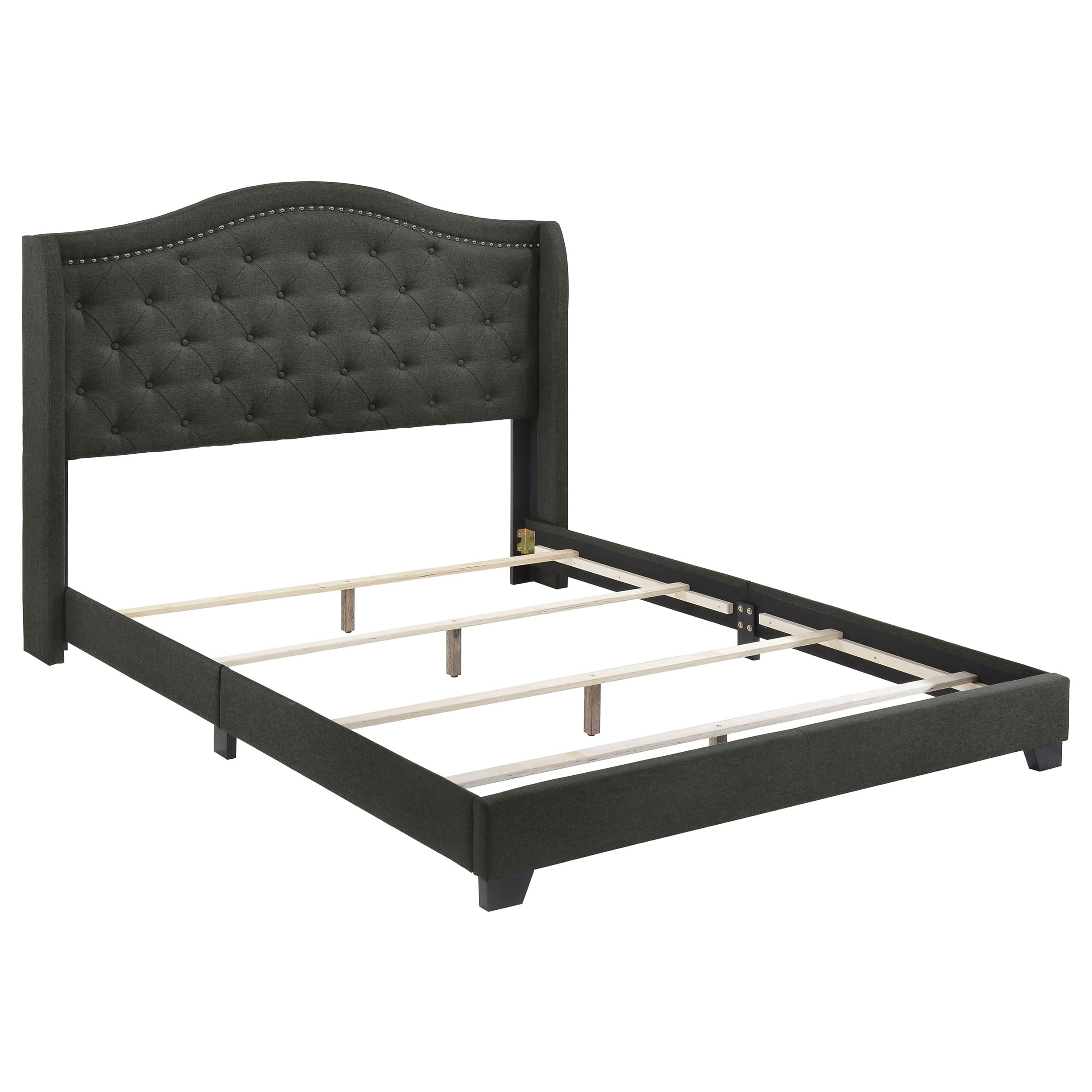 Coaster Home Furnishings - Sonoma - Wood - Upholstered Panel Bed with Camelback Profile, Button Tufting, Chrome Nail Head Trim and Demi-Wing Design - Bedroom - Queen Size - Gray - 310072Q