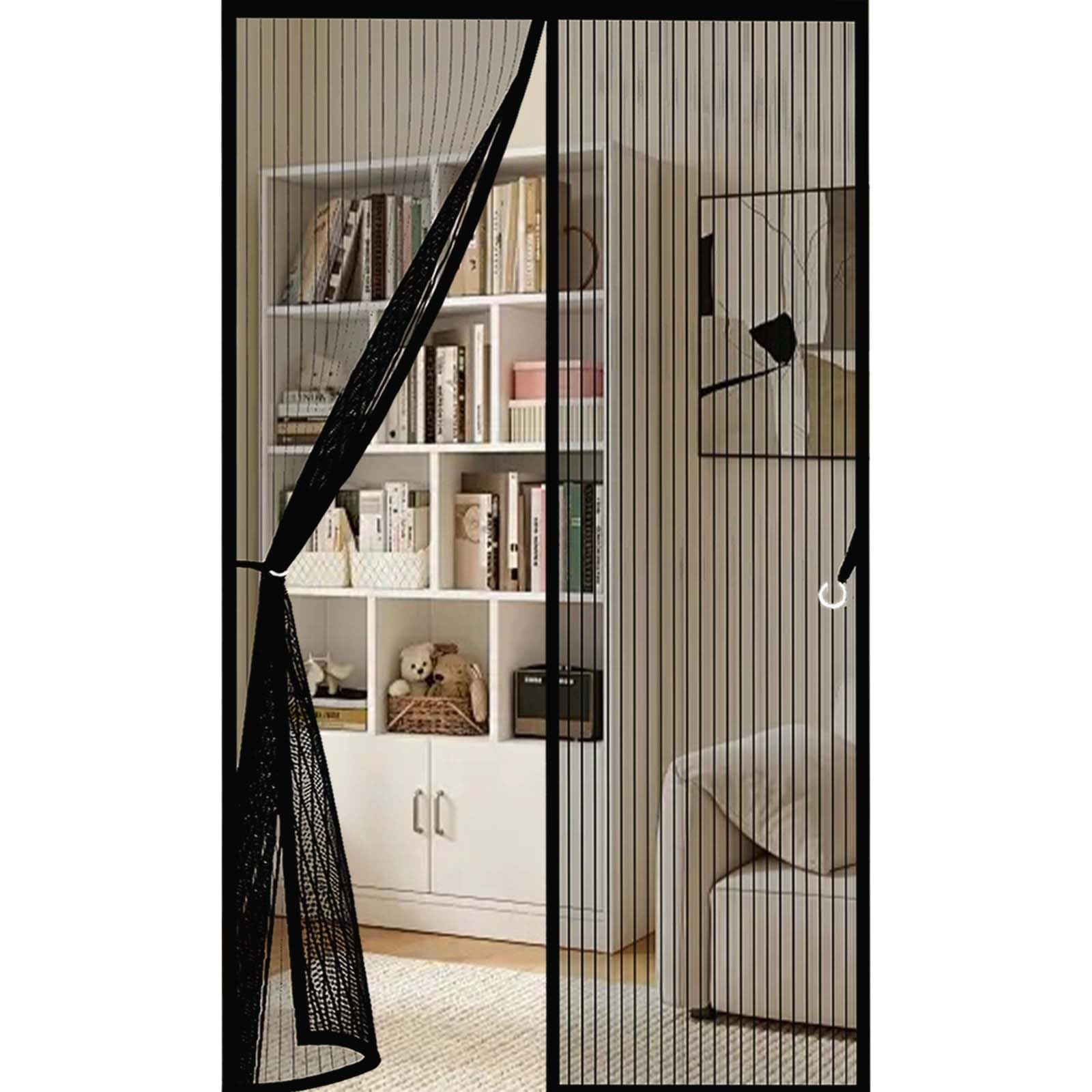 Fly Curtains 139 x 201 cm Durable, Keeps Bugs Out, Kid and Pet Friendly Anti Mosquito Fly Curtain Door Screens Nets Hundreds of Sizes, Lets Fresh Air in, Black