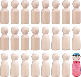 GLOBLELAND 2 Styles 24 Pieces Wooden Peg Doll for DIY Craft 2.55inch Unfinished Wooden People Figures Cylindrical and Conical Shapes Blank Bodies Family Angel Dolls for Wedding Party