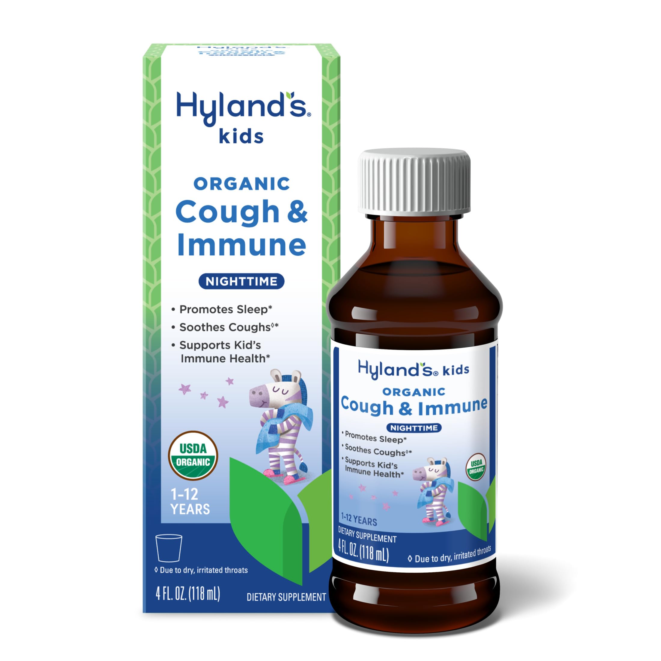 Hyland's Kids Nighttime Organic Cough Syrup and Immune Support with Agave, Elderberry and Pomegranate, Soothes Cough, and Supports Immunity, 4 Fl. Oz.USDA Organic