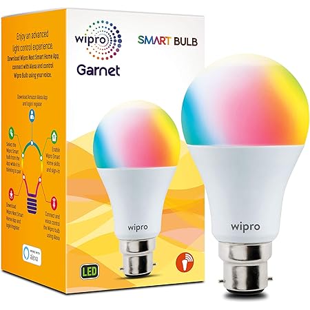 wipro WiFi Enabled Smart LED Bulb B22D 9-Watt (16 Million Colors + Warm White/Neutral White/White) (Compatible with Amazon Alexa and Google Assistant)