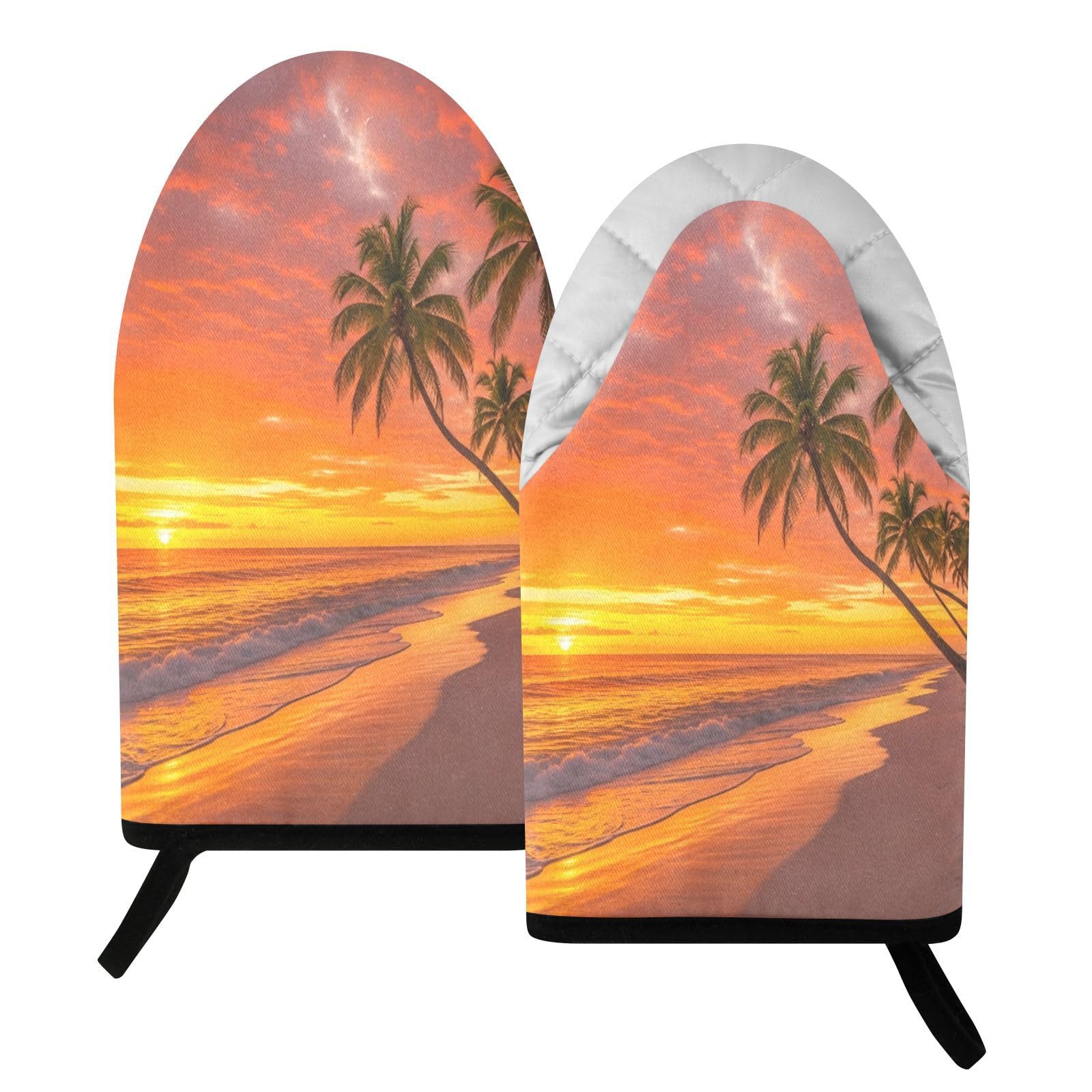 BURSTDDY Seaside Sunset Oven Mitt,Heat Resistant Kitchen Mitts for Cooking
