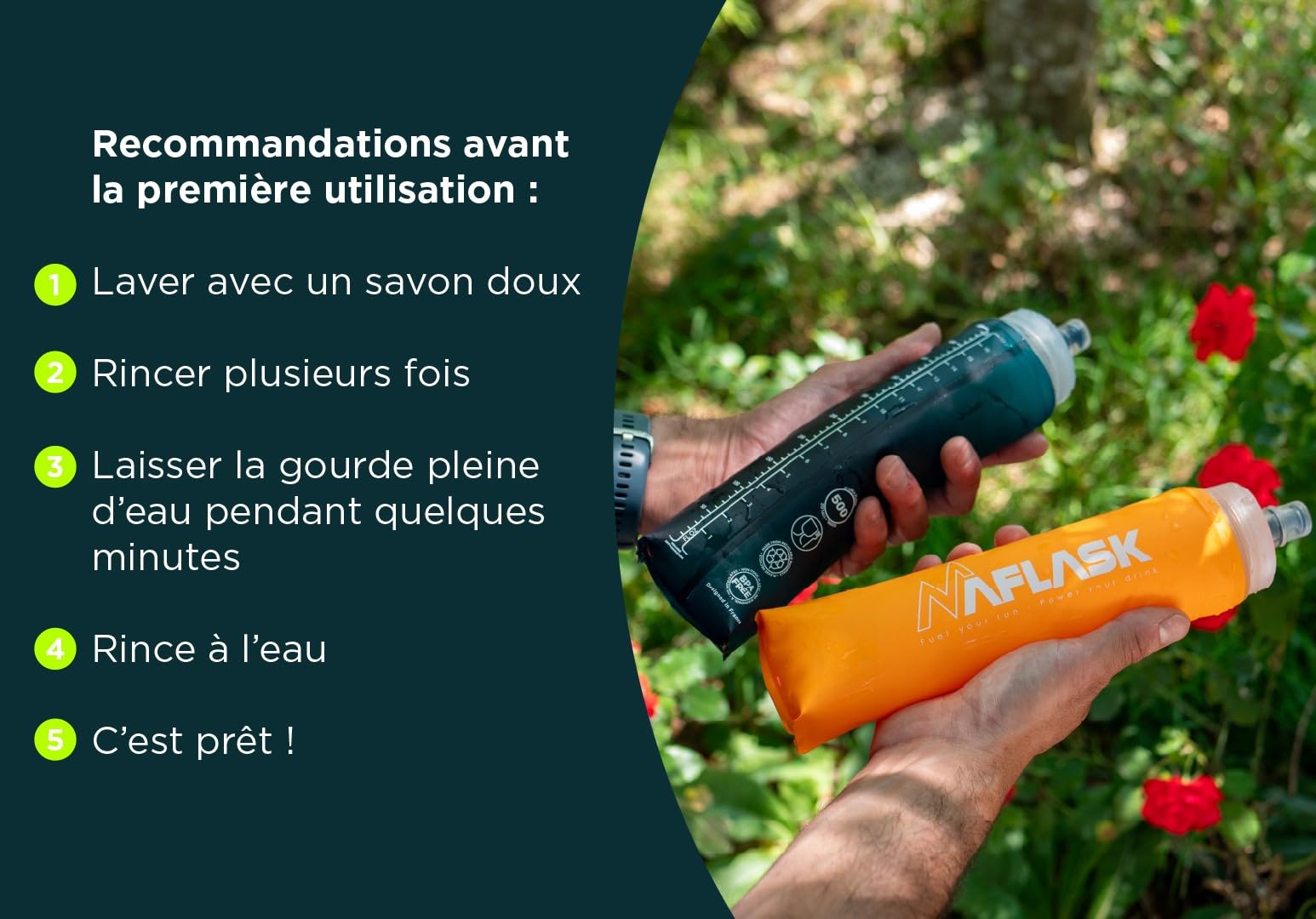 Gourdes/Flasques Souples 500 ml – Lot de 2 Softflask Diamètre 42 mm Sans BPA, Ultra-Légères,Anti-Fuite, Bouteilles d’Eau Sport pour Running, Trail, Randonnée & Vélo (BLEU- 500ML- 2pcs)