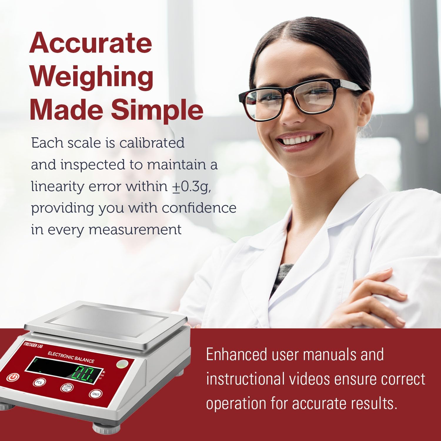 Fristaden Lab Bilancia di precisione per uso professionale, bilancia scientifica digitale con centigrammi (10 kg x 0,1 g (certificato di calibrazione))