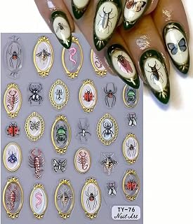 Insect Nail Art Stickers Decals 5D Embossed Nail Art Decals 5D Nail Stickers Amber Spider Ladybug Scorpion Butterfly Insect Nails Designs Cute Halloween Nail Accessories for Acrylic Nails Decorations