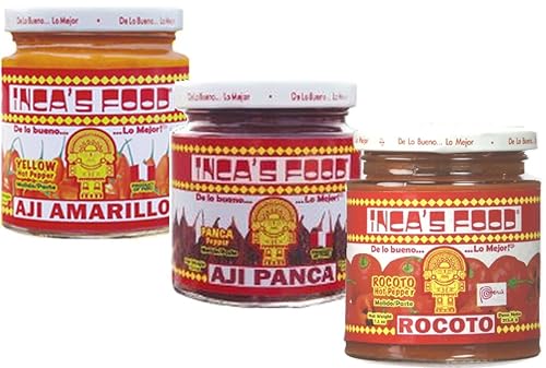 Inca's Food Muestra mixta - Aji Amarillo, Aji Panca y Aji Rocoto - (3) tarros de 7.5 onzas