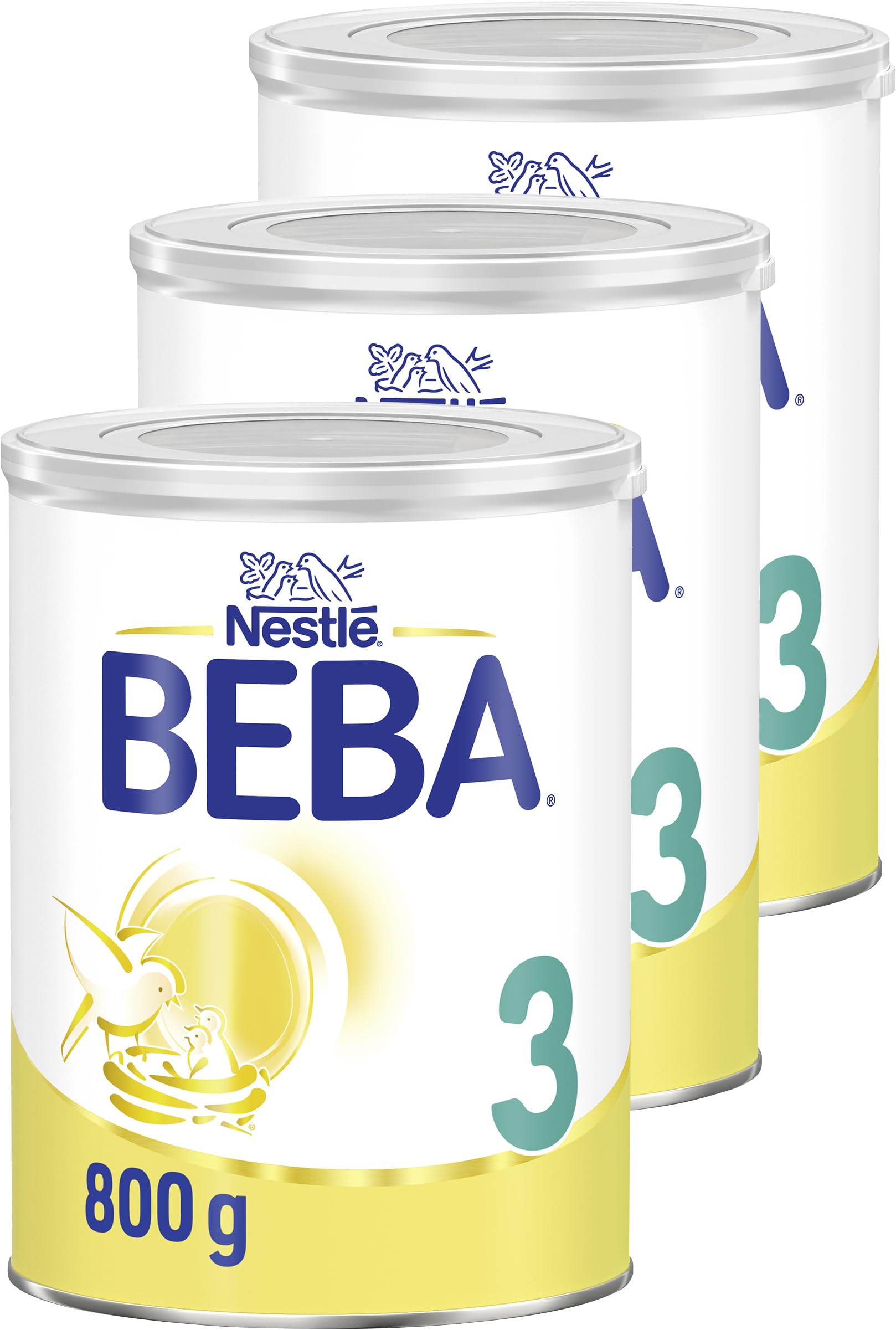BEBA 3 - Folgemilch ab dem 10. Monat, Mit 5 HMO Komplex, Altersgerecht angepasster Proteingehalt, Nur Laktose, Ohne Palmöl, Ohne Fischöl, Babynahrung, Baby-Milchpulver, 3er Pack (3 x 800g)