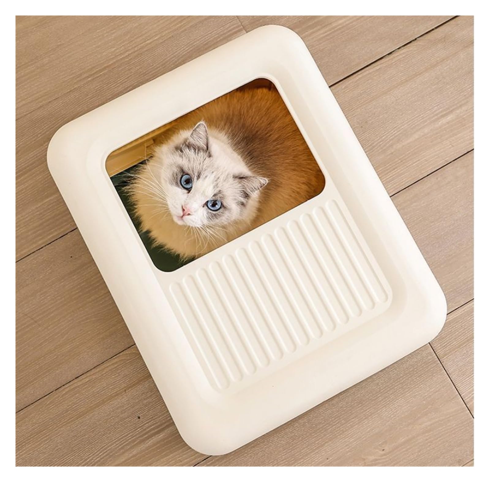 Caja de arena para gatos totalmente cerrada con tapa y cajón, plegable, entrada frontal, bandeja de salida superior, antisalpicaduras (gris)