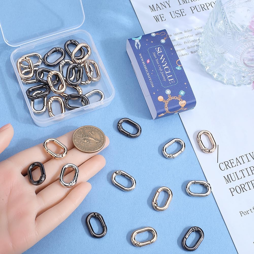 SUNNYCLUE 1 Box 30Pcs Alloy Oval Key Ring Spring Gate Rings Metal Gold Silver Black Carabiner Buckle Clip Clasps Purse Trigger Snap Hook Gate Key O Ring for Jewelry Making Keyring Bag Diy Craft Supply - Image 3