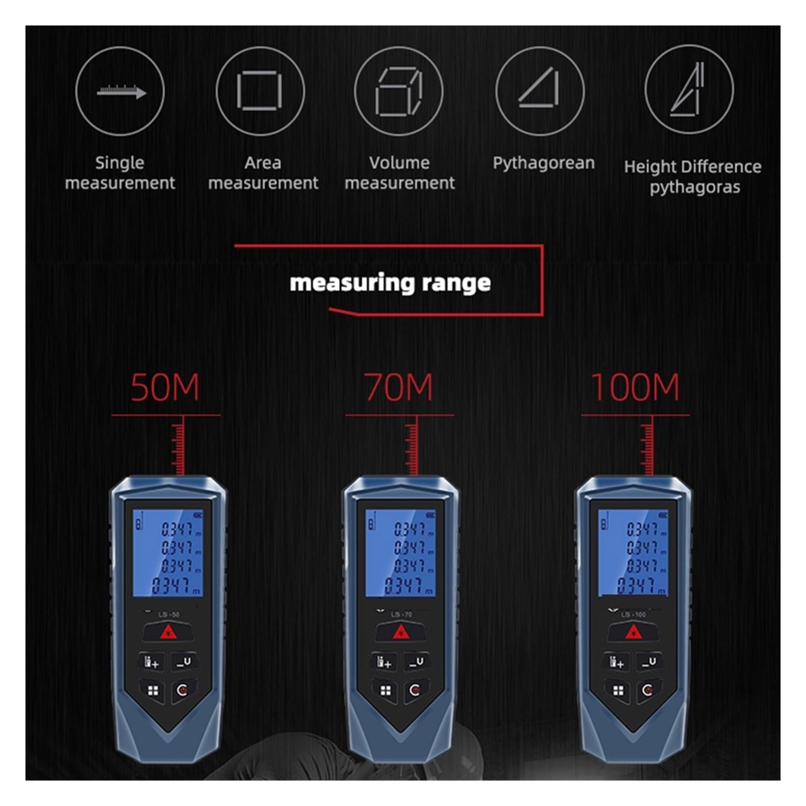 Medidor de Distancia láser 100m 70m 50m Telémetro infrarrojo Cinta métrica Digital Precisión Flexibilidad Medición