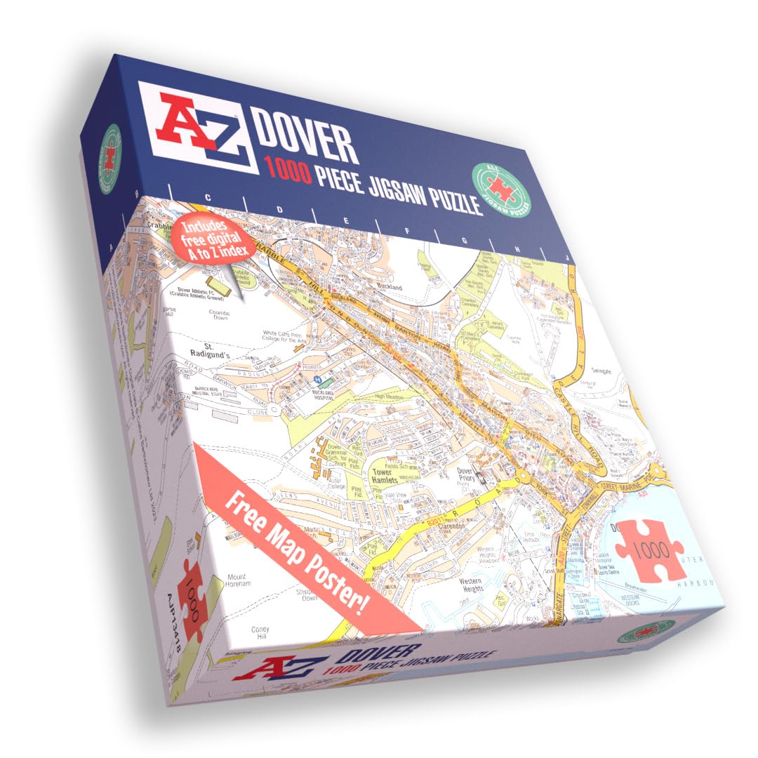 Great Britain A-Z Map of Dover 1000 Piece Jigsaw Puzzle – Exclusive Street Map – Includes Guide Print & City Index – Nostalgic Gift Mapping Fun for Adults — image 1