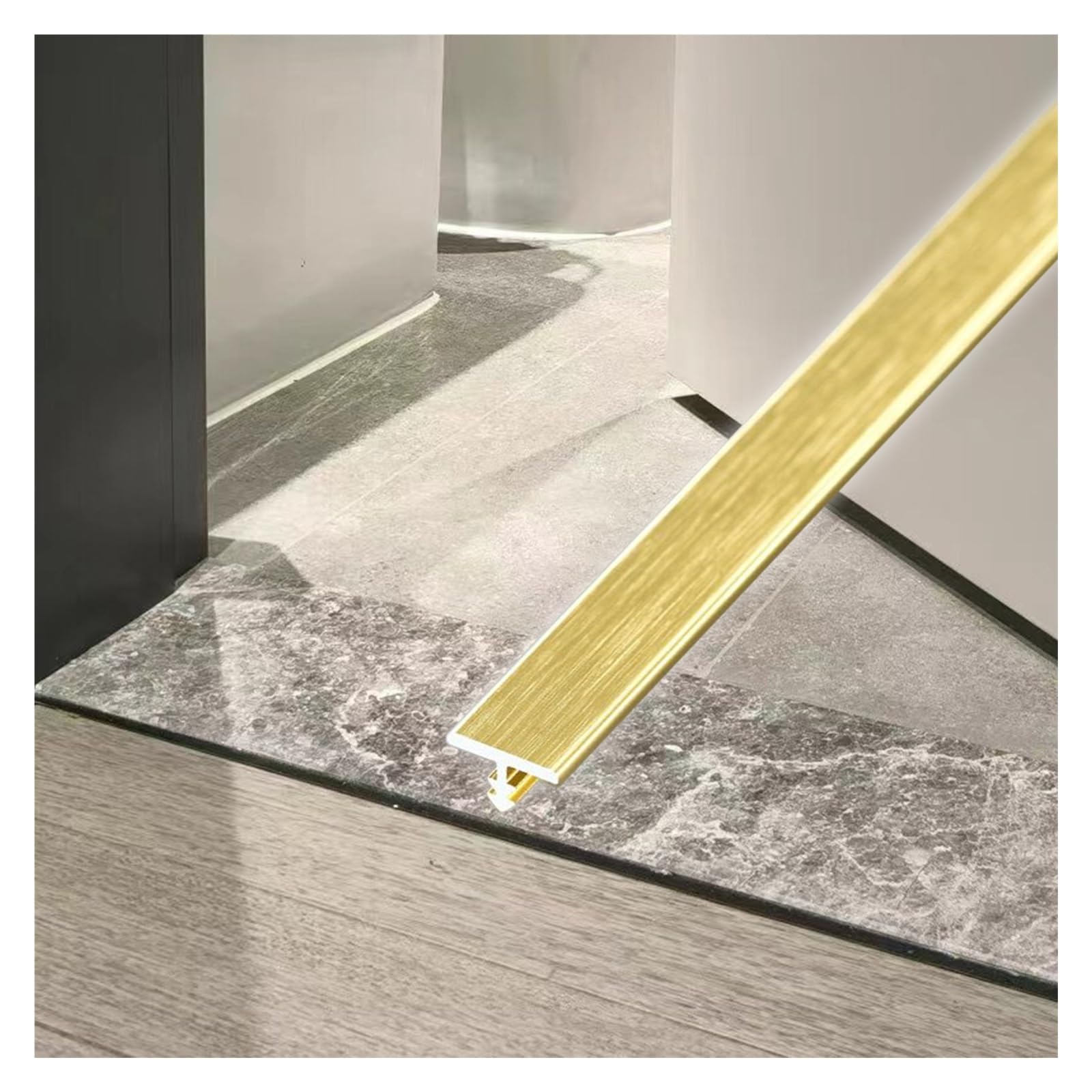 Soglia di Dislivello Pavimento Striscia Di Transizione Per Pavimenti A Forma Di T Con Perni, Strisce Di Soglia, Per Colmare Gli Spazi Tra Pavimenti In Piastrelle Di Colore Simile(Gold,1.9m/75in)