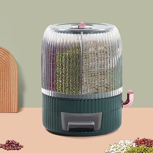 Xuthusman Recipiente de almacenamiento de 6 rejillas para arroz y granos, dispensador de alimentos giratorio de 360 para granos pequeños, frijoles,