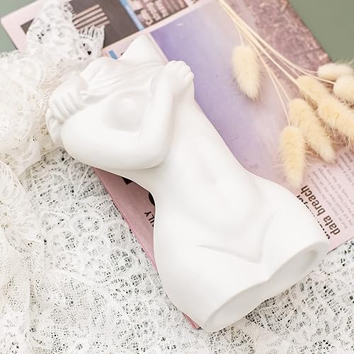 Miniatura 8 de Jarrón de cuerpo femenino de cerámica blanca, bonito jarrón de flores secas moderno para mujer pequeña, jarrón de cuerpo femenino para sala de