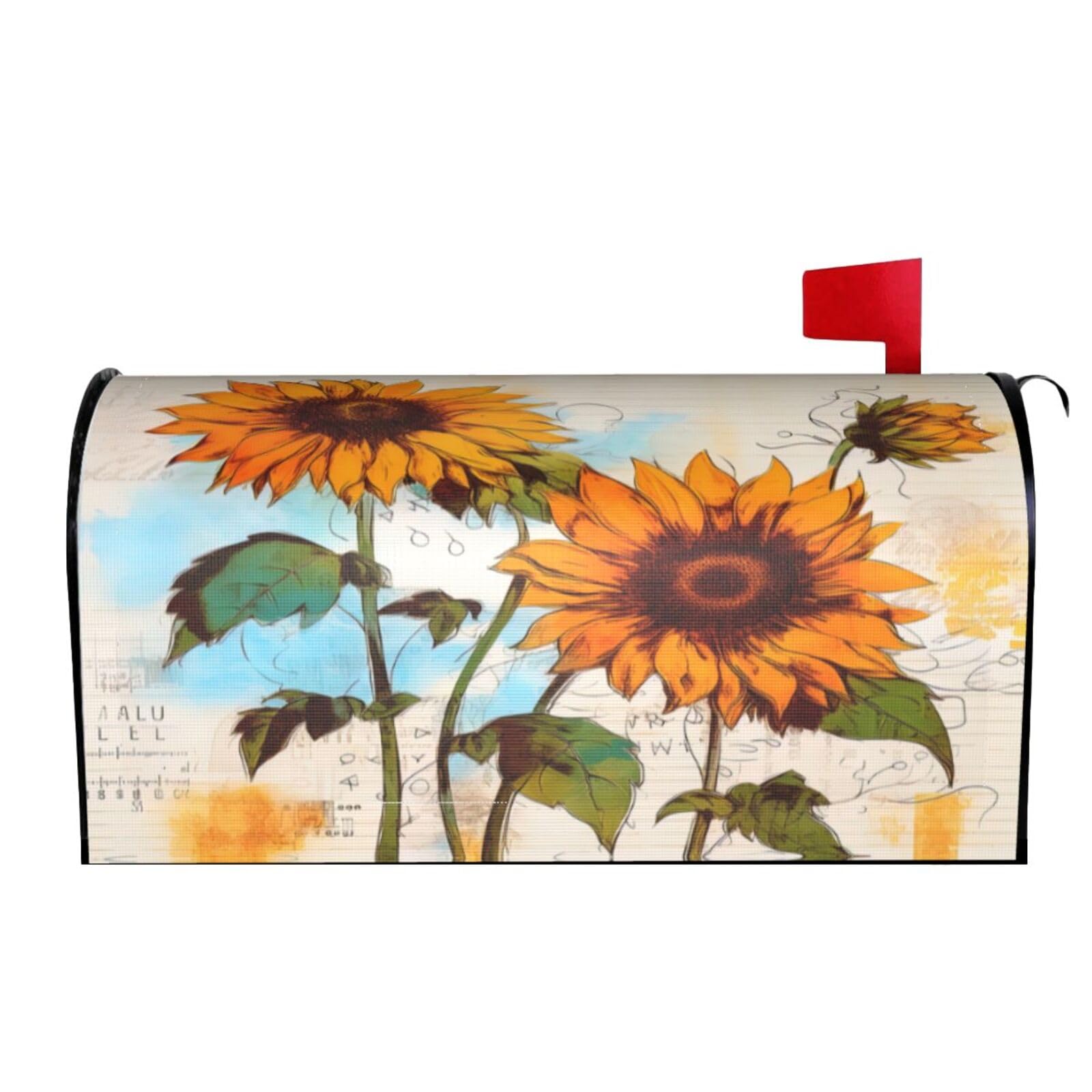 Retro Sunflowers 02 Mailbox Covers Magnetic Wraps Post Letter Box Cover Garden Home Decor
