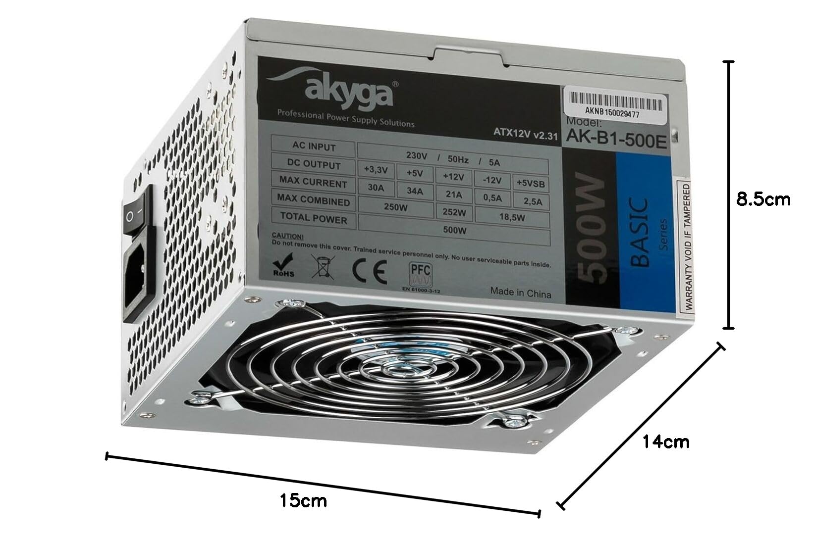 Akyga AK-B1-500E unité d'alimentation d'énergie 500 W 20+4 pin ATX ATX Gris