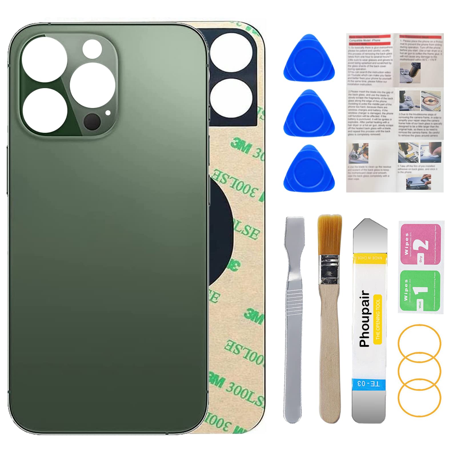 Phoupair OEM Rear Back Glass Replacement for iPhone 13 Pro 6.1 Inches with Professional Repair Tool Kit (Alpine Green)