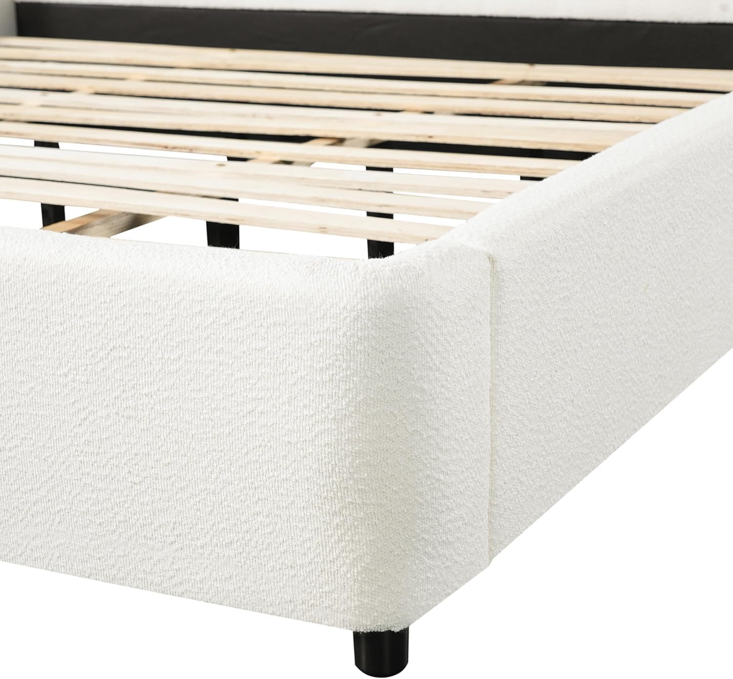 Merax Queen Size Upholstered Platform Bed Frame with Wingback Headboard, Modern White Boucle Fabric Queen Bedframe with Solid Wood Legs, No Box Spring Needed, Holds up to 700 Pounds, Easy Assembly
