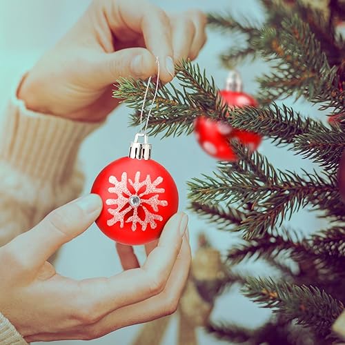 Miniatura 5 de 25 piezas de adornos de bolas rojas y blancas de 1.6 pulgadas, adornos de bolas de Navidad brillantes, adornos de caramelo de menta, adornos de