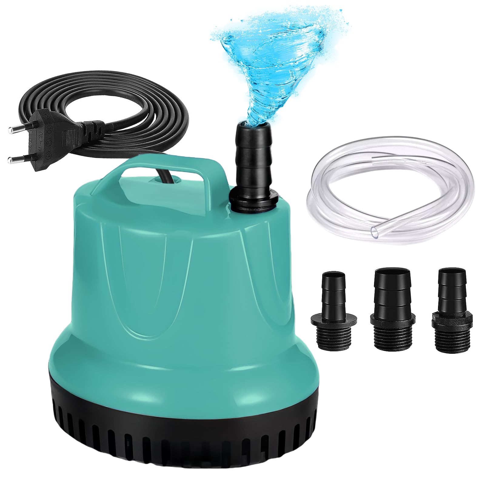 Mini pompe à eau 20W 1500L/H pompe submersible : WIYETY pompe à eau d'aquarium, pompe de bassin, avec 3 buses et tuyau de 1,5 m, pompe submersible d'aquarium ultra silencieuse pour bassins, aquarium