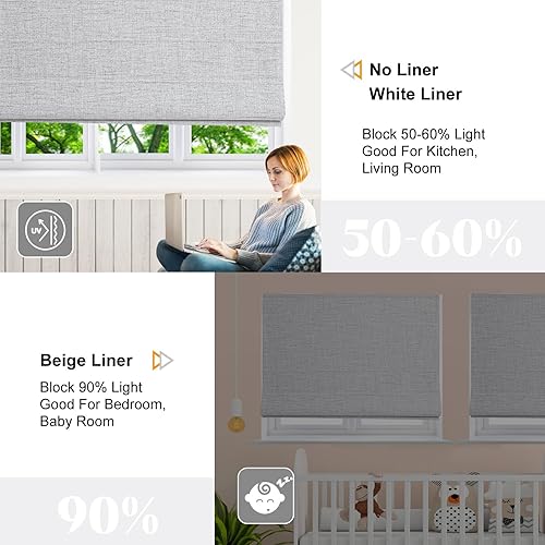 Miniatura 4 de Artdix - Persianas romanas y opacas, sin cuerdas, sólidas, hechas a medida para ventanas, puertas, granja o cocina, color gris