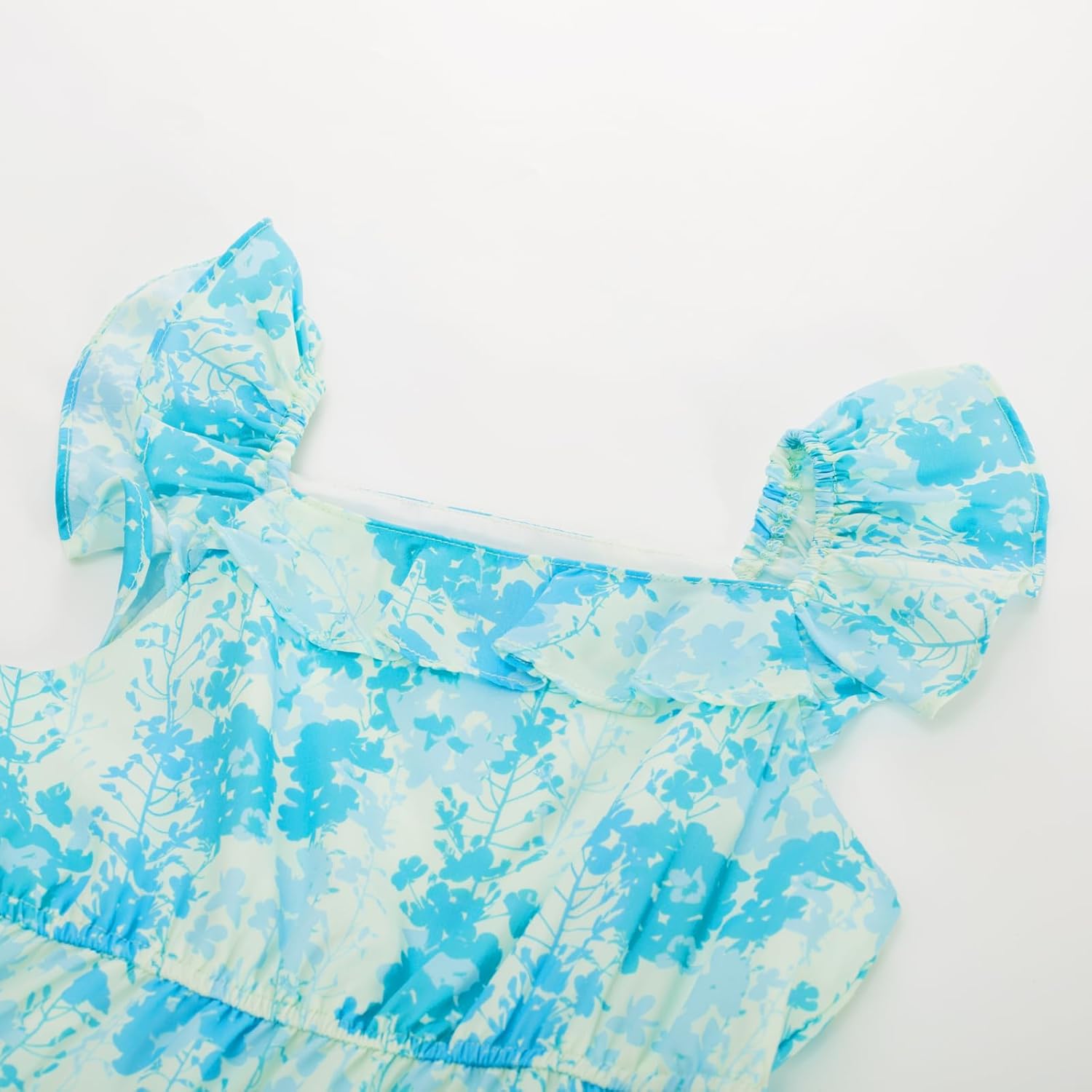 GRACE KARIN Girls Summer Dress A-line Square Neck Floral Ruffle Dress for Girls Size 5-14 Years 7 Years Light Blue image 2 of 6 B0CZ44NKQ9