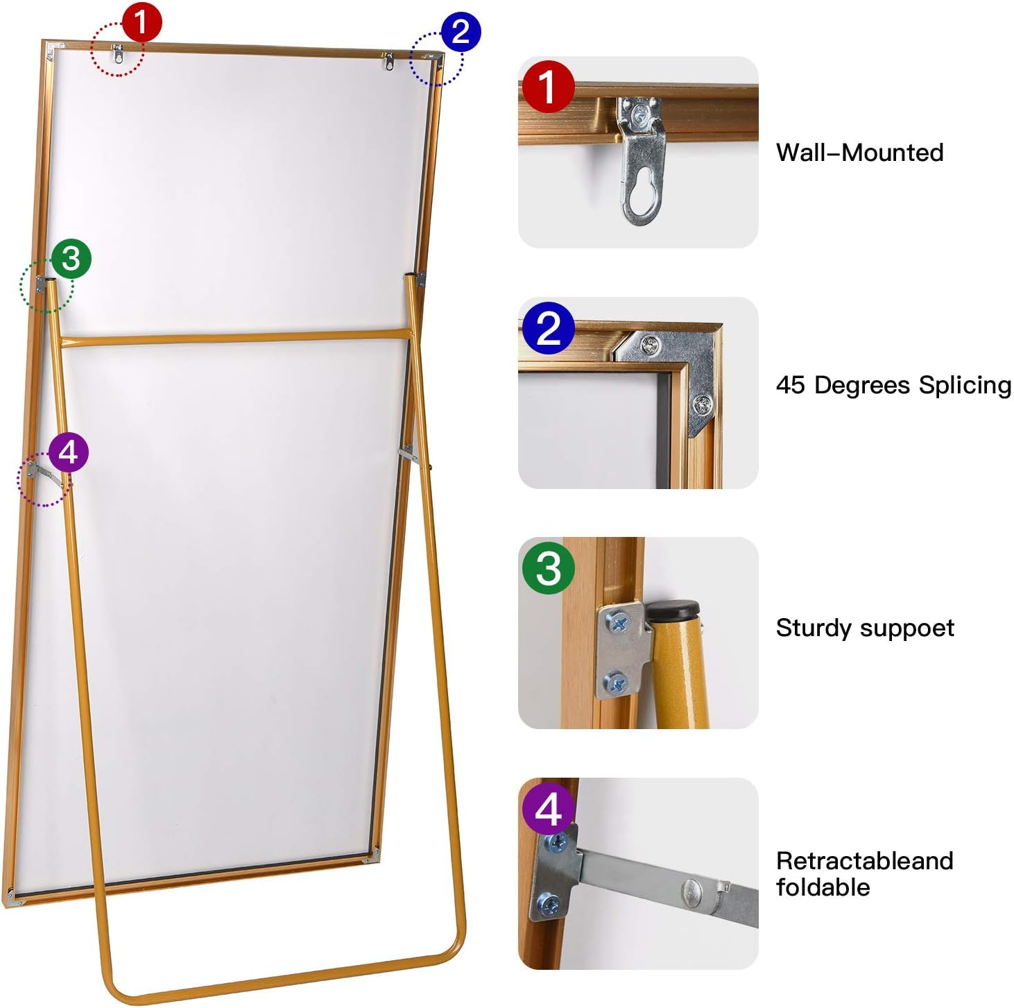 CASSILANDO Full Length Mirror 65" × 24", Floor Big Mirror,Standing Mirror, Against Wall for Bedroom,Dressing and Wall-Mounted Thin Frame Mirror (Gold, 65x24)