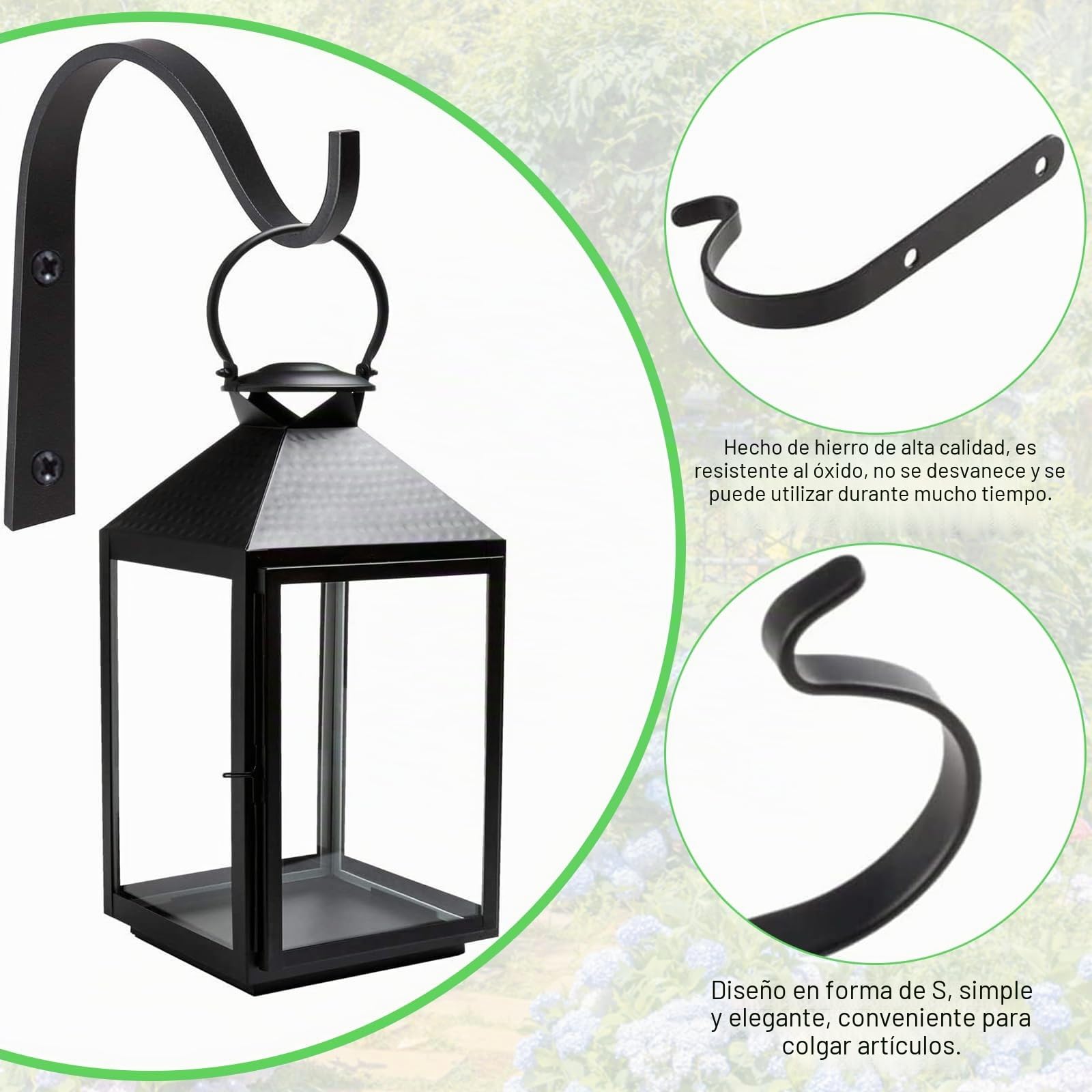 4 Piezas Gancho de Planta para Colgar en la Pared, Maceta Gancho Linterna, Ganchos Colgantes de Metal para Jardín, para Colgar plantas, Linternas, Comederos de Pájaros