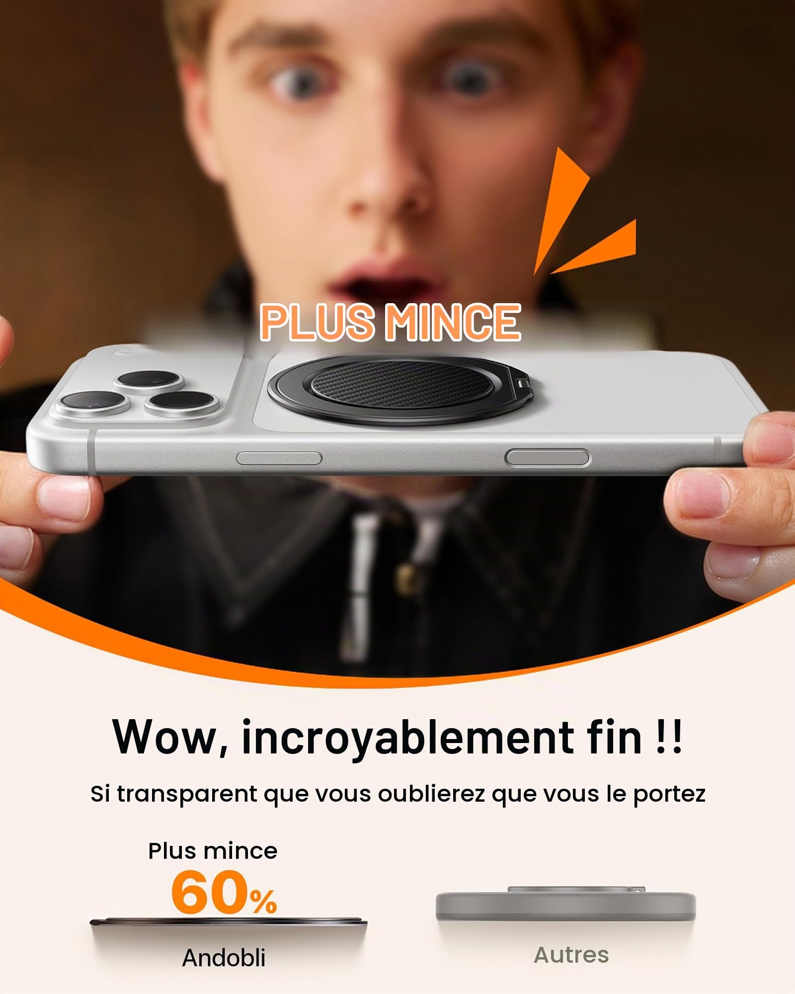 andobil [2026 Ultra-mince] Support magnétique anneau de téléphone pour